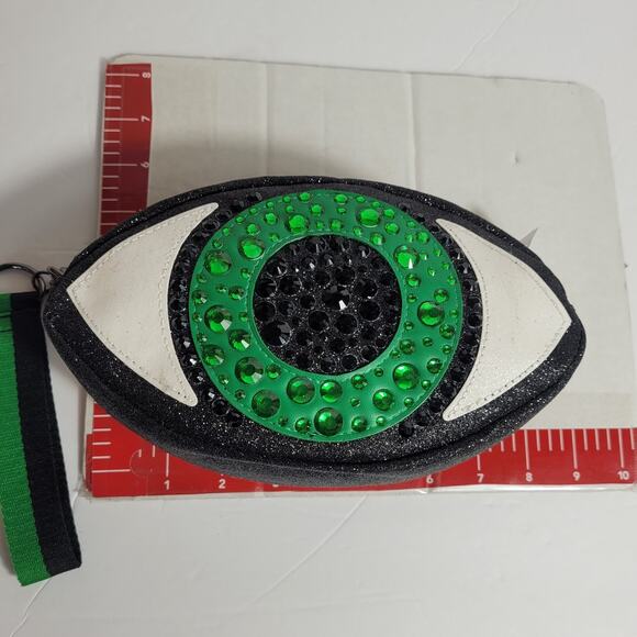 Bath & Body Works Eyeball Clutch Glittery Black Green Gems Cosmetic Bag NWT - Picture 8 of 11